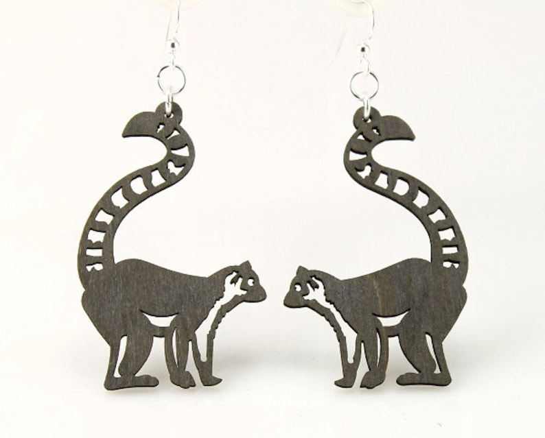 Ring-tailed lemur Wood Earrings image 3