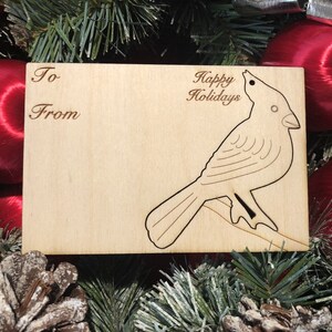 Cardinal Wood Holiday Ornament Card