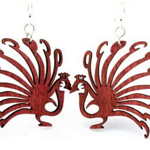 Peacock Wood Earrings from Sustainable Reforested Wood