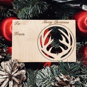 Wood Antler Holiday Ornament Card