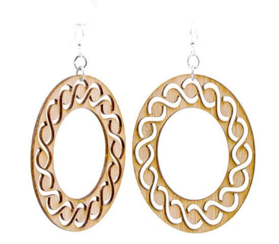 Earring Lines Wood Bamboo Earrings Intertwined Oval Bamboo