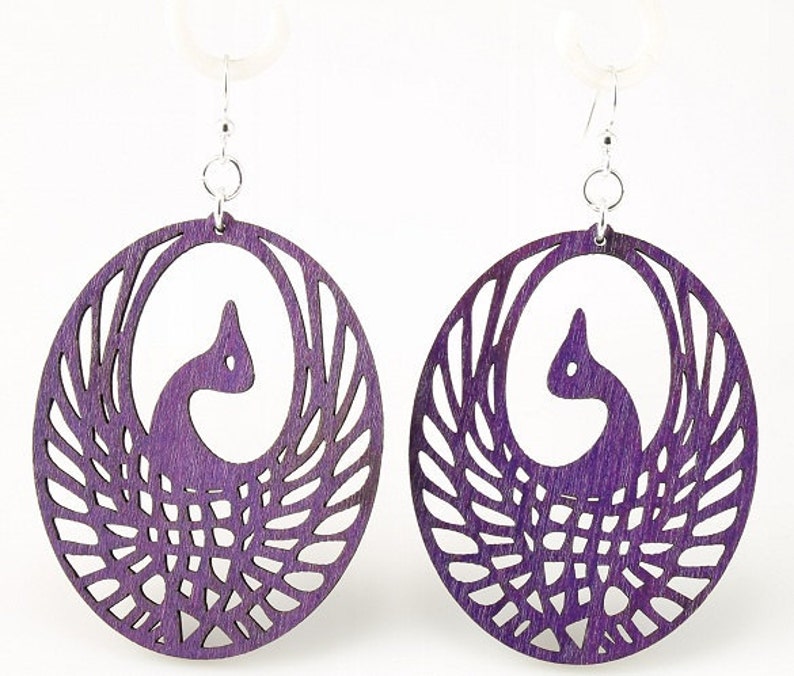 Phoenix Bird Earrings Wood image 3