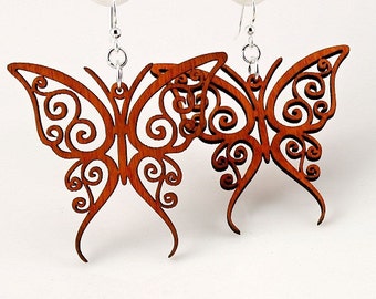 Fancy Butterfly - Wood Earrings