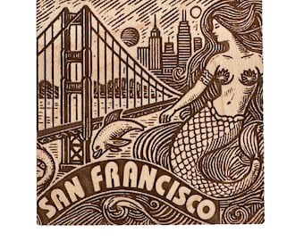 Sirena di San Francisco - Magnete inciso al laser in acero