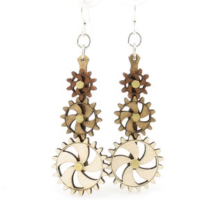 Kinetic Gear Earrings #5009A- Laser Cut from Reforested Wood