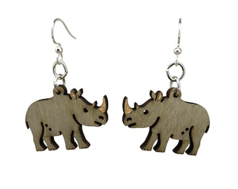 Rhinoceros - Laser Cut Wood Earrings