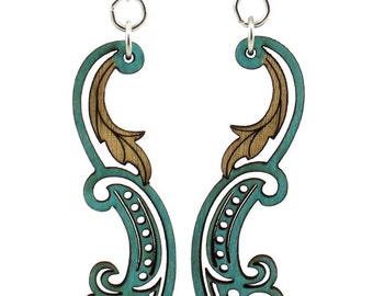 Paisley Leaf - Earrings laser Cut from Sustainable Wood Source