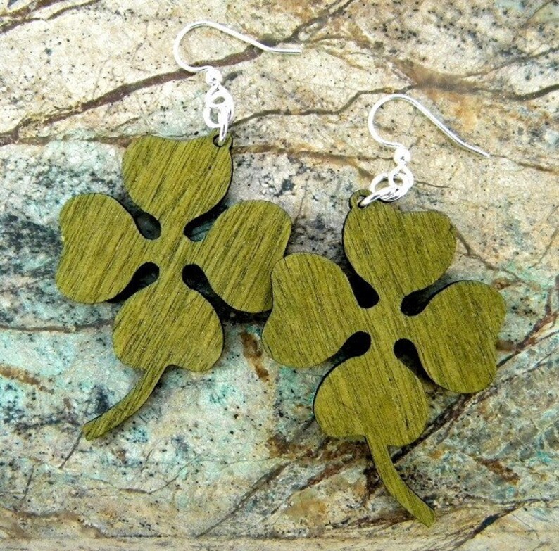 Four Leaf Clover Eco Friendly Wood Earrings - Etsy