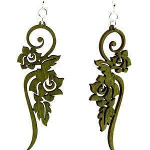 Long Flower Ornament - Laser Cut Wood Earrings