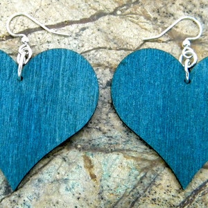 Large Solid Heart Wood Earrings image 3