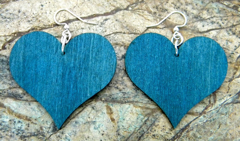Large Solid Heart Wood Earrings image 3