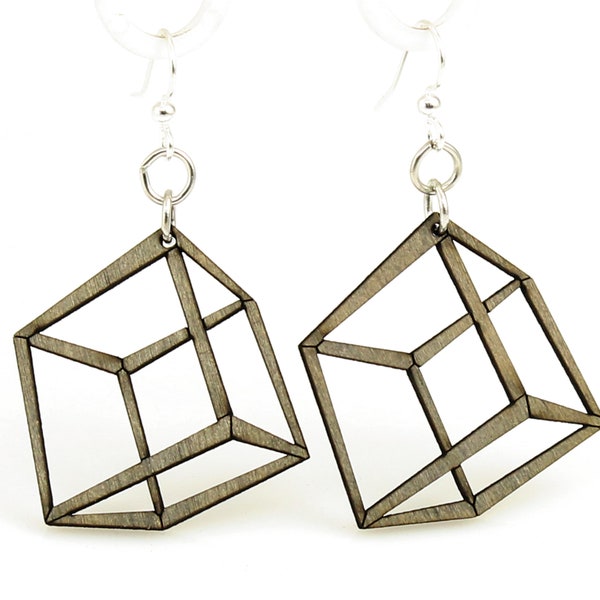 3D Cube Earrings # 1472 - Wood Earrings