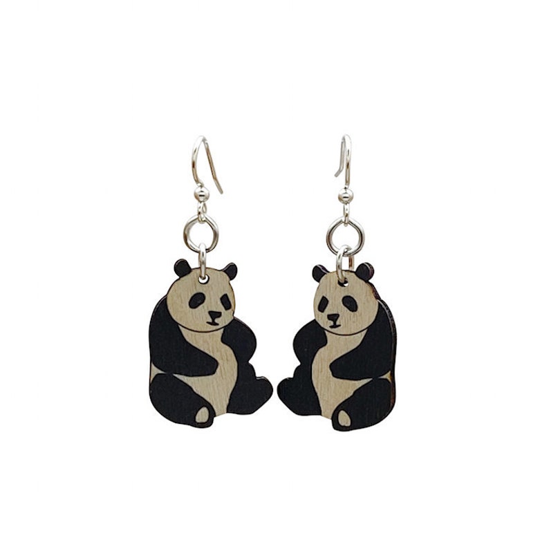 Pandas light weight wood earrings image 1