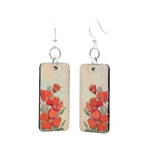 California Poppy Earrings #197 - Print on wood