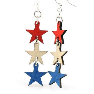 4th of July Star Earrings Wooden Earrings image 1