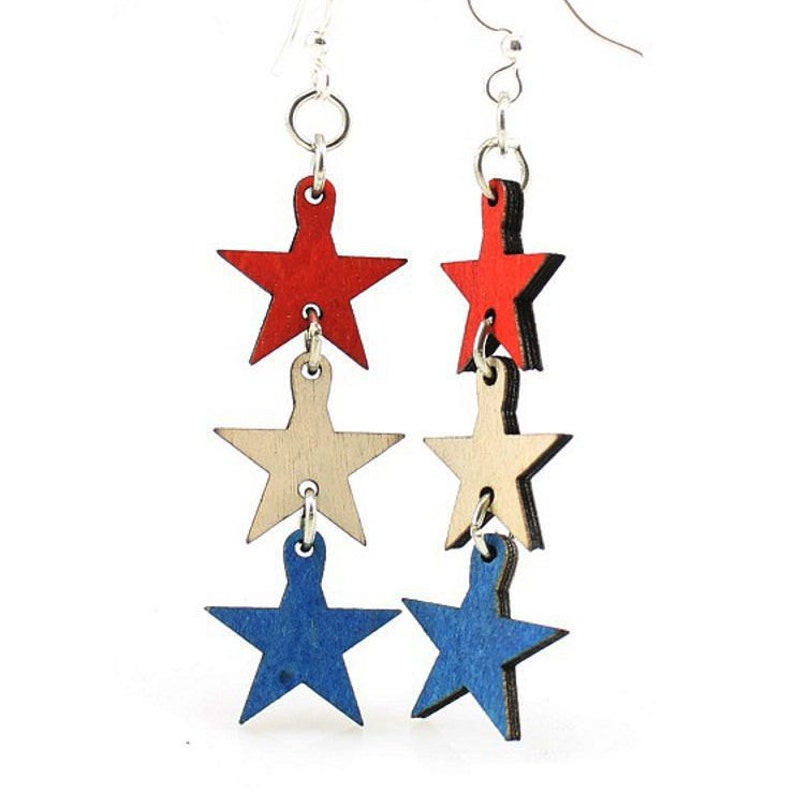 4th of July Star Earrings Wooden Earrings image 1