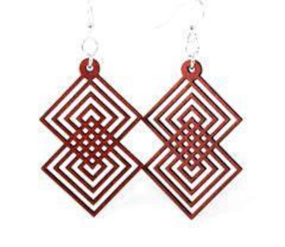 Interlocking Squares - Laser Cut Earrings from Reforested Wood