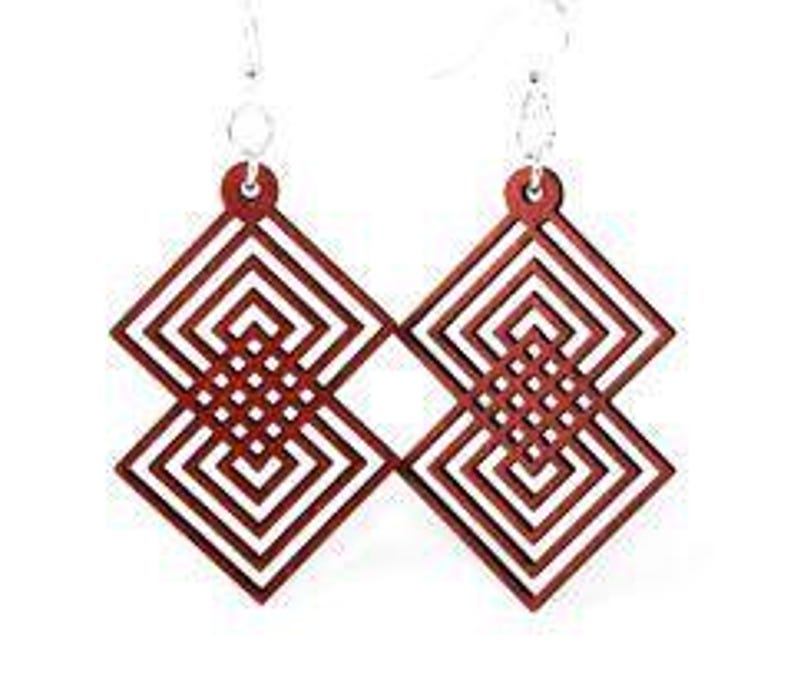 Interlocking Squares - Laser Cut Earrings from Reforested Wood image 1