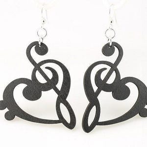 Treble Bass Clef Heart - Wood Earrings
