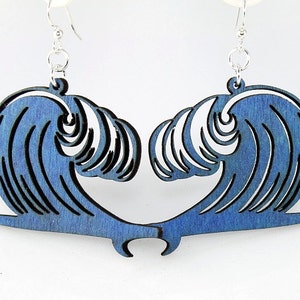Wave Crashing on Surfboard - Wood Earrings