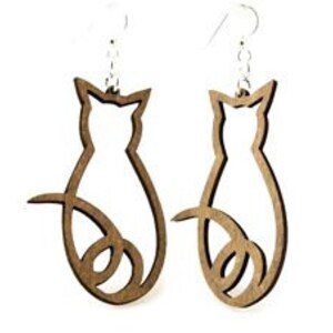 Cat Silhouette Wooden Earrings image 1