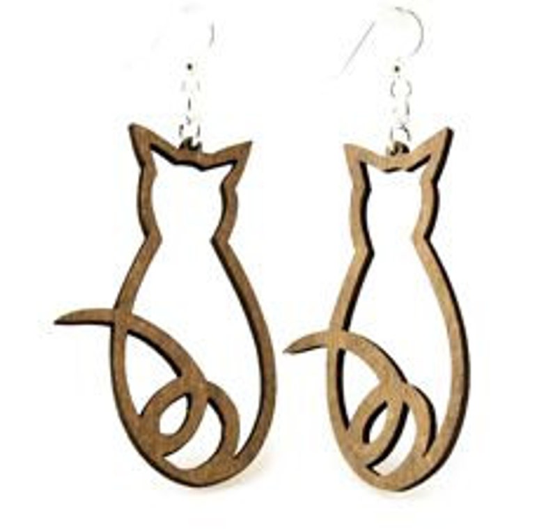Cat Silhouette Wooden Earrings image 1