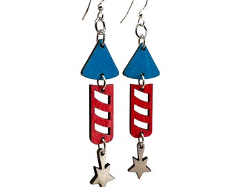 4th of July Firework Earrings - Wooden Earrings