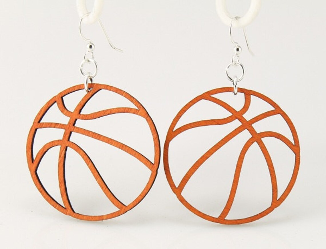 Woman's Basketball Laser Cut Wood Earrings Etsy