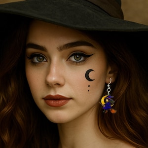 Witch flying on Broomstick Earrings #1874