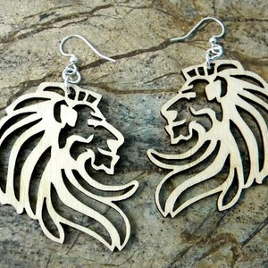 Lion Earrings Made from Wood image 3