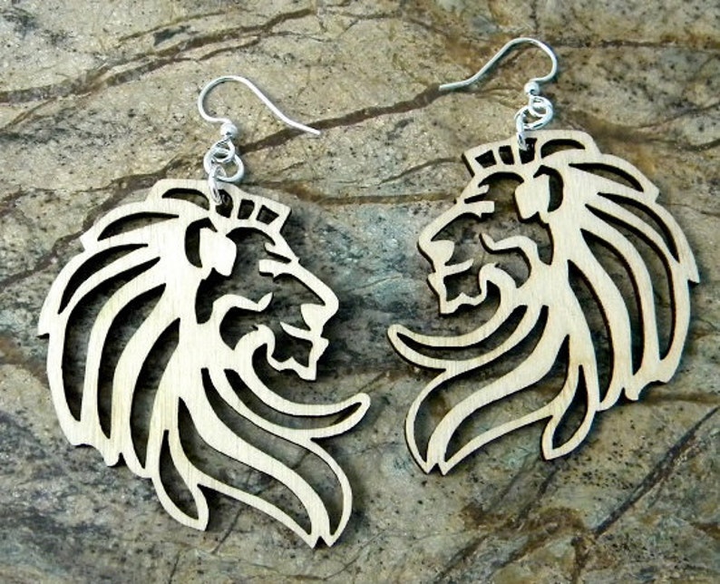 Lion Earrings Made from Wood image 3