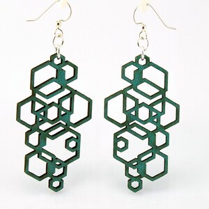 Hexagon Cluster Wood Earrings image 3