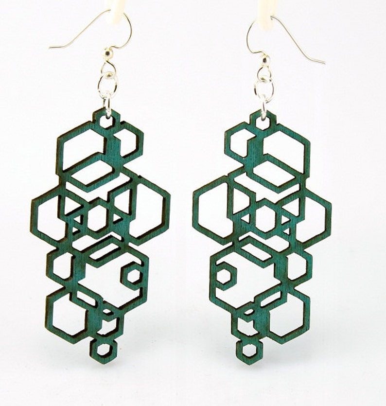 Hexagon Cluster Wood Earrings image 3