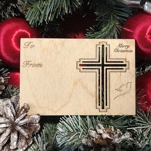 Christian Cross Wood Holiday Ornament Card