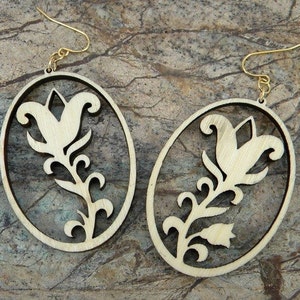 Flower Oval Wood Earrings image 3