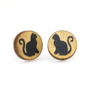 Katzen Ohrstecker - Laser cut Ohrringe aus wiederaufforstem Holz