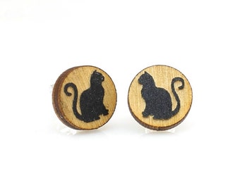 Cat Studs -  Laser Cut Earrings from Reforested Wood