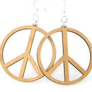 Large Peace Sign Wood Earrings image 1