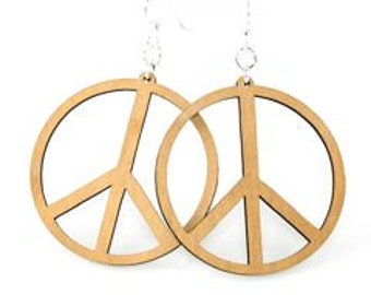 Large Peace Sign Wood Earrings