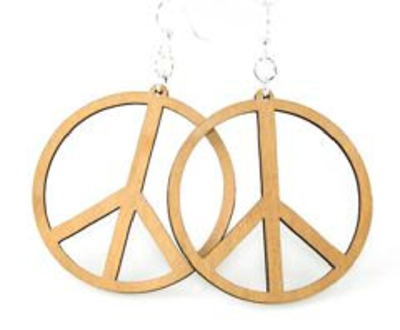 Large Peace Sign Wood Earrings image 1