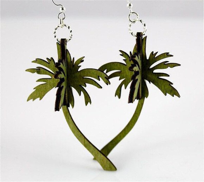 3D Palm Trees - Laser Cut Wood Earrings from Reforested Wood image 3