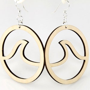 Wave in Circle Earrings Laser Cut out of Reforested Wood image 3