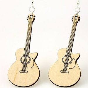 Cut Away Acoustic Guitars Wood Laser Cut Earrings image 1