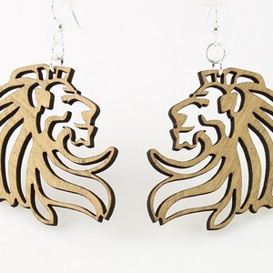 Lion Earrings Made from Wood image 1