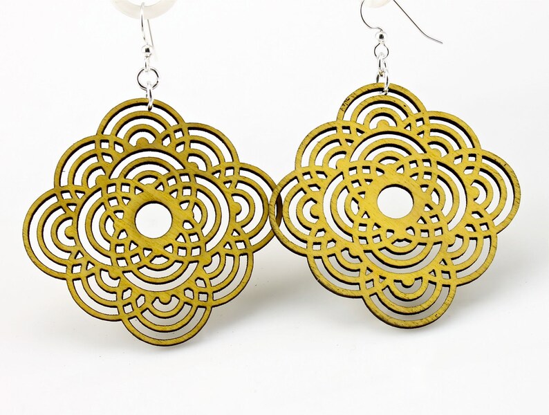 Circle Flower Laser Cut Wood Earrings from Reforested Wood image 3