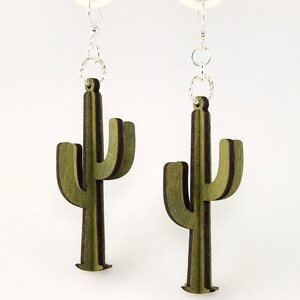 3D Cactus Wood Earrings image 3