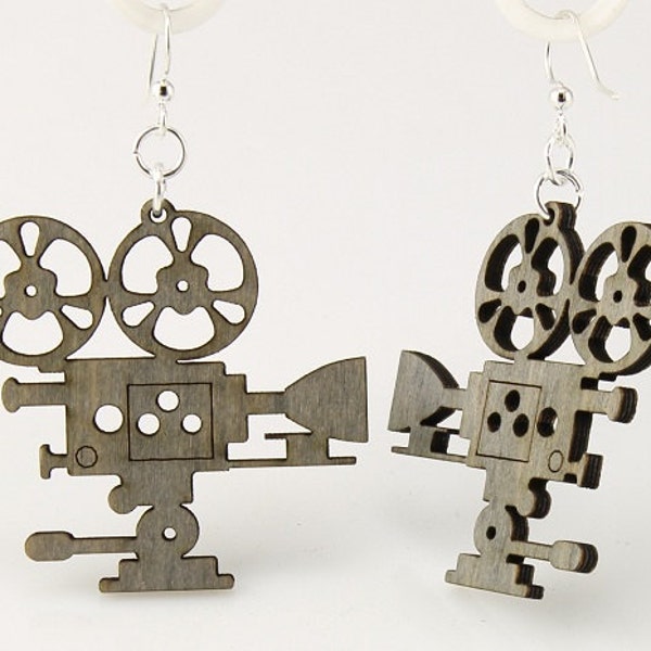 Movie Camera - Laser Cut Woods Earrings from Reforested Wood