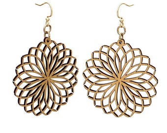 Tipped Petals #1689 - Laser Cut Wood Earrings - Eco Friendly