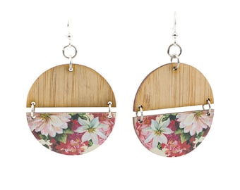 Pendientes florales de bambú de medio círculo #967
