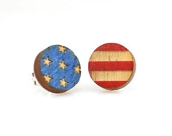 USA Flag Studs -  Laser Cut Earrings from Reforested Wood